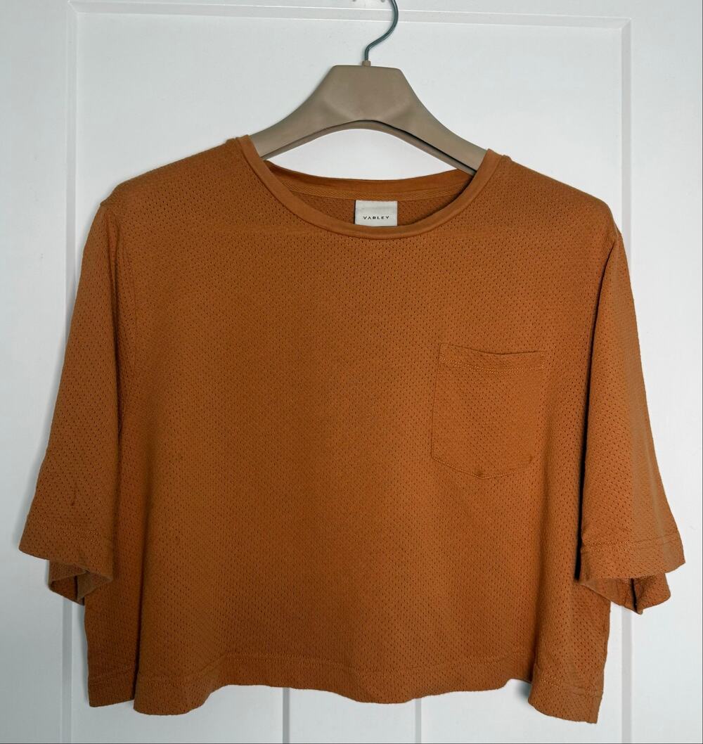 Varley Bexley Perforated Cropped Shirt Short Sleeve Women’s XLARGE Brown Cotton
